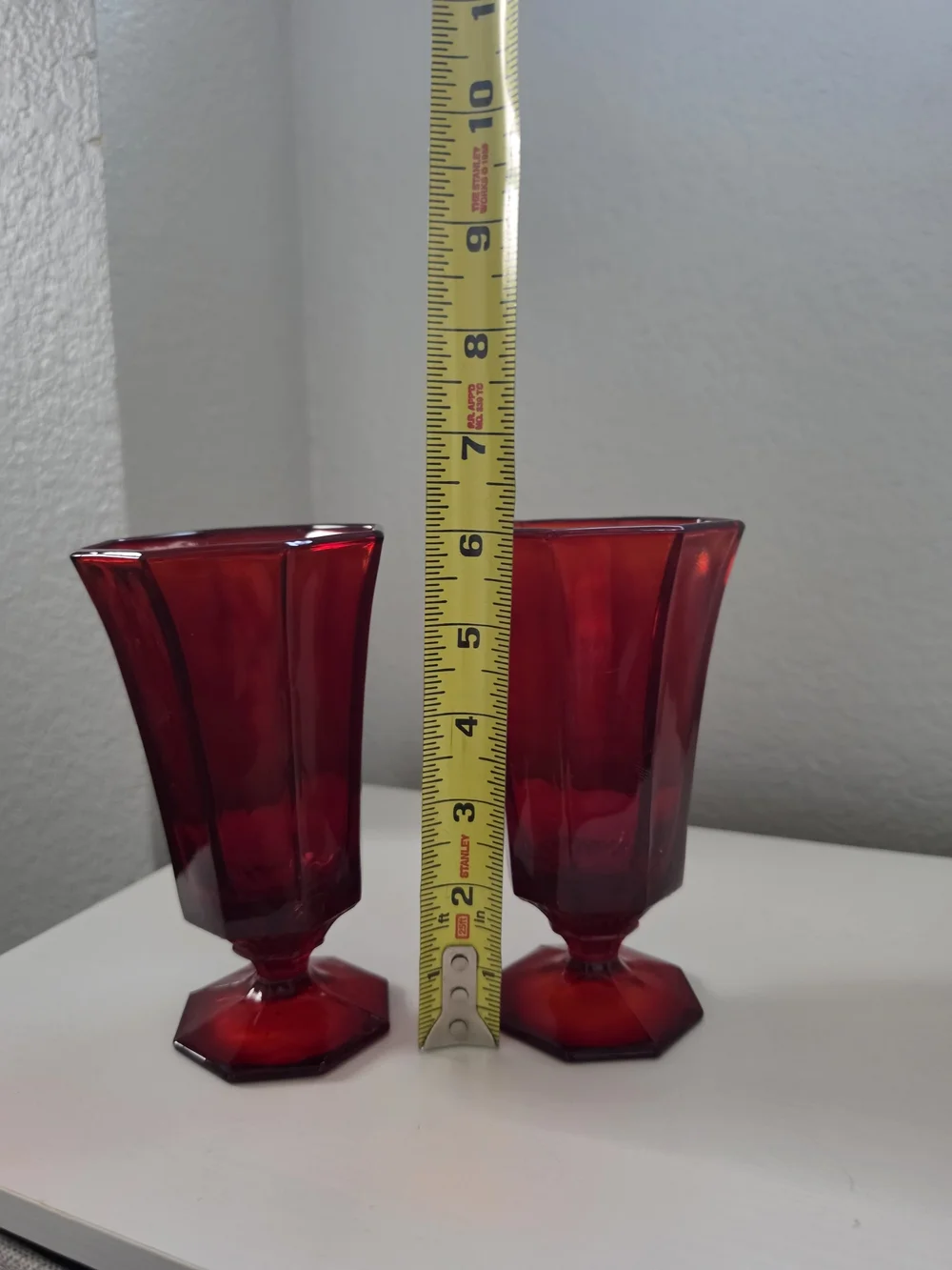 Independence Glass Octagonal Ruby Red Iced Tea Glasses - Set Of 2